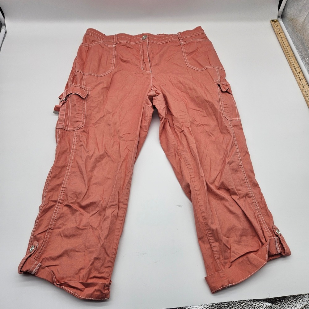 Cato Coral Pink Cargo Crop Pants‎ Mid Rise Contrast Stitching Plus Size 16